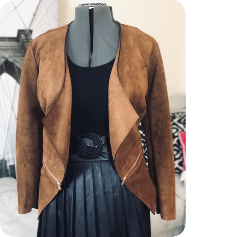 JUST FAB FAUX SUEDE BROWN MOTO JACKET SZ 1X